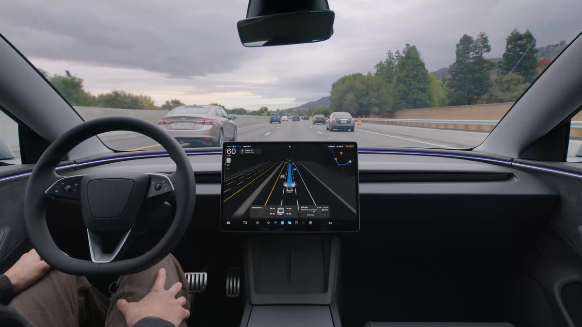 Interior of a Tesla with the center touchscreen switched on